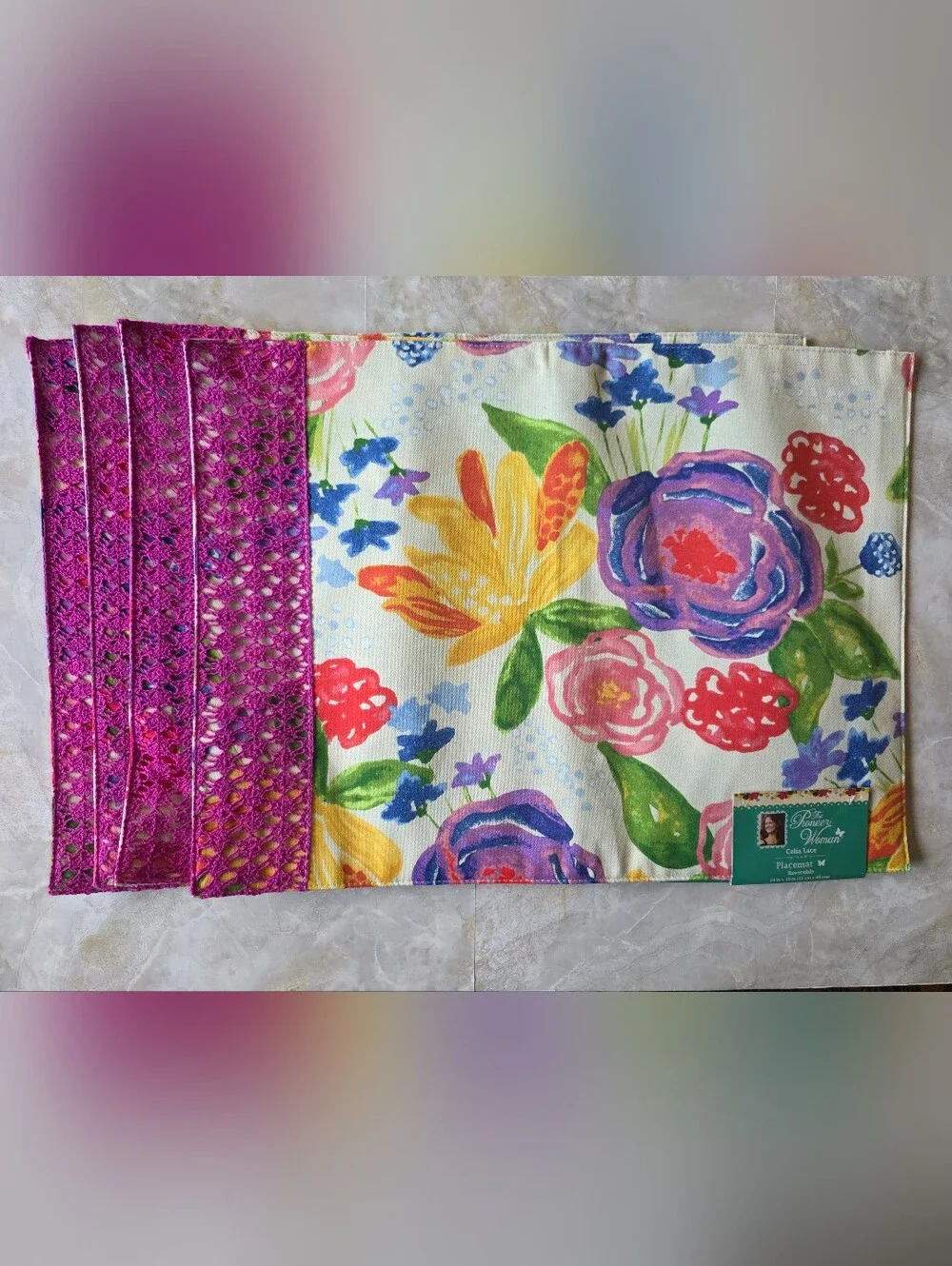 Pioneer Woman Celia Lace Reversible Placemats Set of 4 Floral Cottagecore NWT